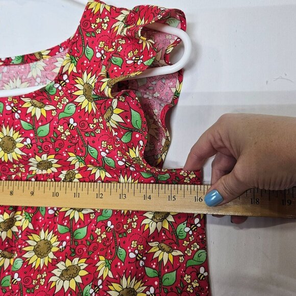 Homemade Floral Sleeveless Sunflower Dress Yellow Bee Pockets Flutter Sleeve 10 - Picture 5 of 6